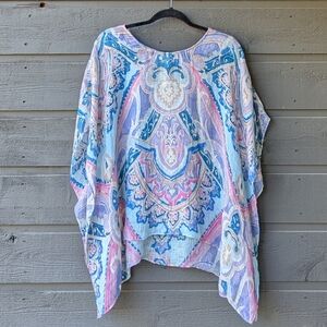 Chico's 100% Linen Pastel Boho Blouse Top Size S/M